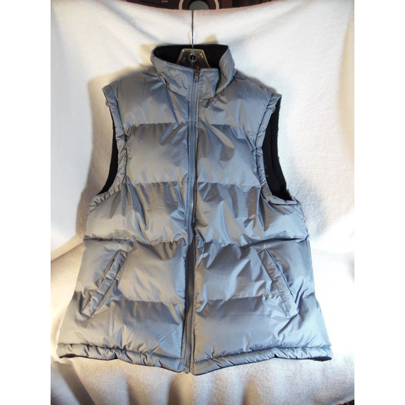 Unbranded Men’s L Grey‎ Black Reversible Full Zip Quilted Puffer Vest W/ Pockets - Picture 1 of 8